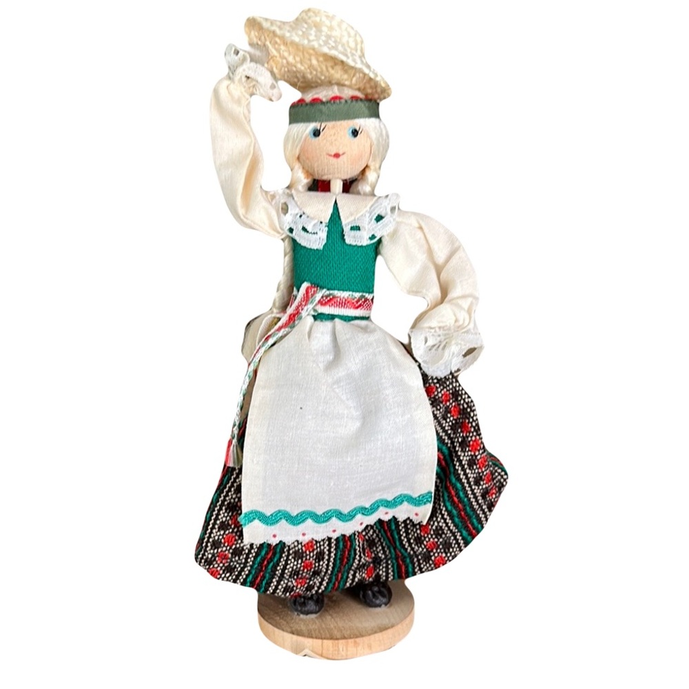 Vintage 1930s Lithuanian Folk Doll with Green and Red Dress